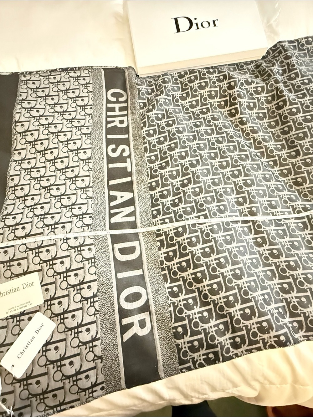 Christian Dior Grey&Black Oblique Jacquard Shawl 72” x28”
